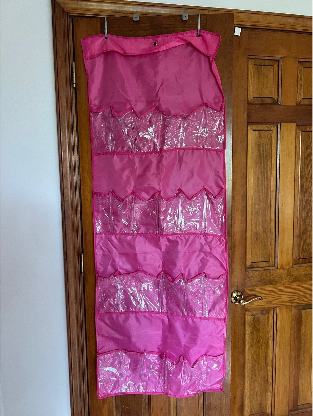 Pink Hanging Organizer with Clear Plastic Pockets